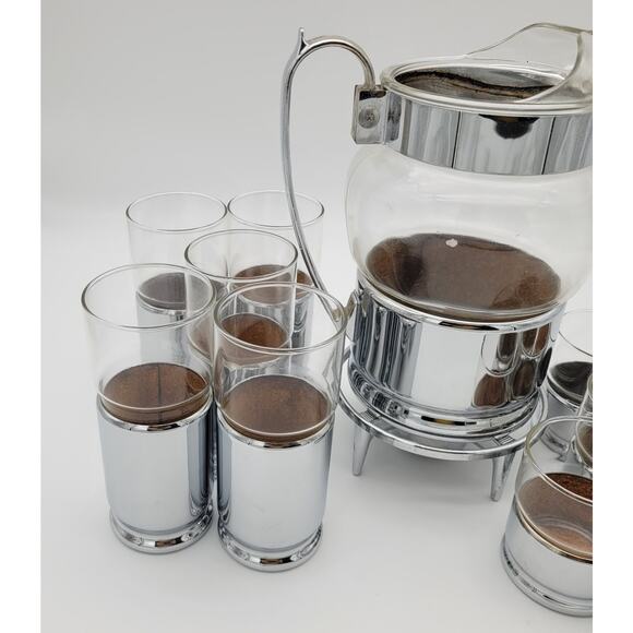 1950s Mid Century Modern Insulated Chrome Hellerware Pitcher & Glass Set MCM - Picture 3 of 16